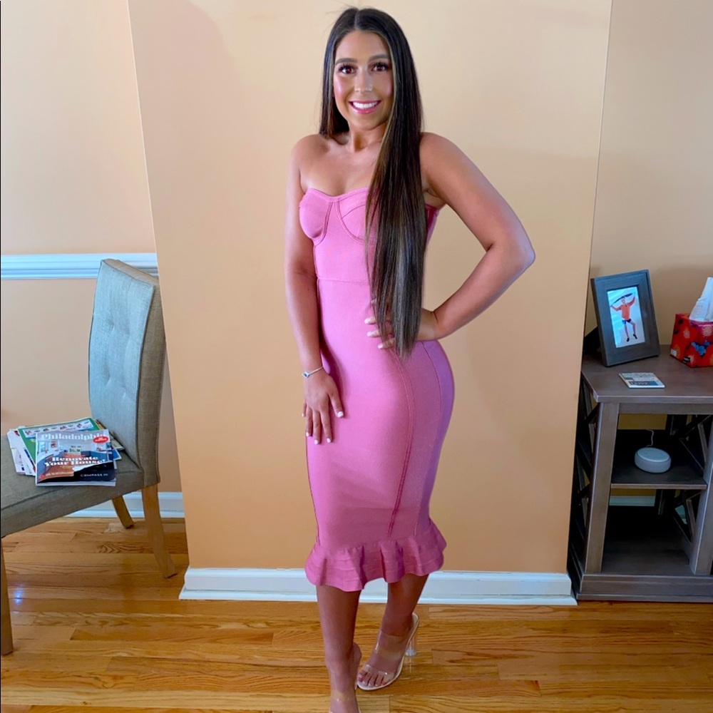 DEEP PINK BODYCON MIDI DRESS